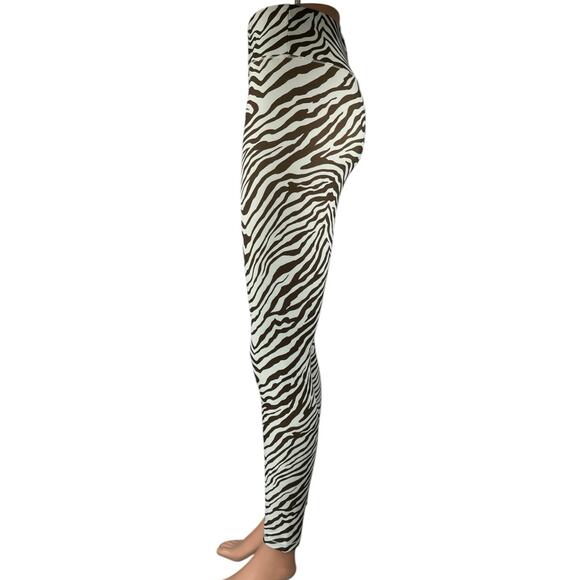 All Access White Black High Waist Zebra Print Skinny Yoga Gym Leggings Pants S - Picture 2 of 4